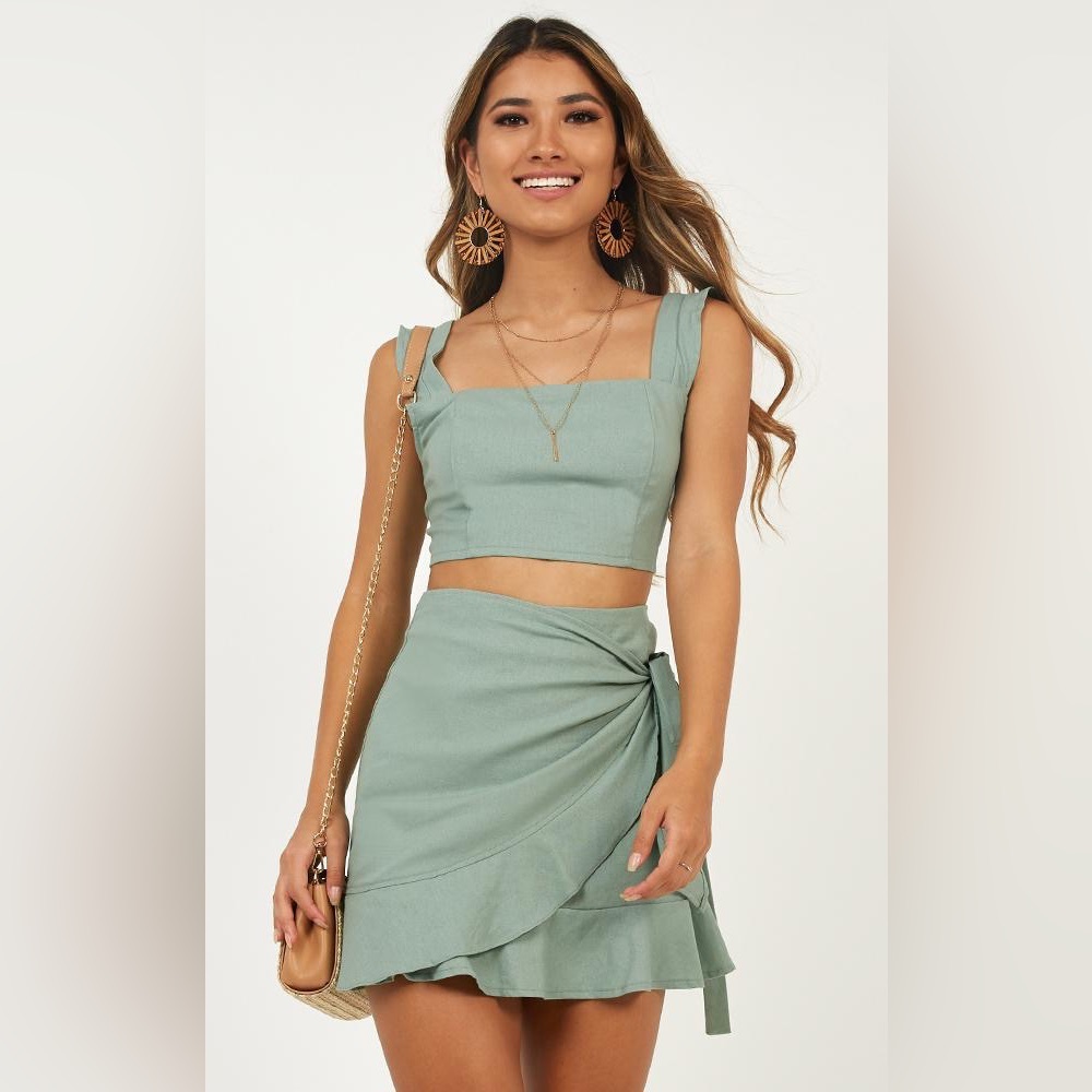 Showpo. ROYAL POWER TWO PIECE SET IN SAGE LINEN LOOK